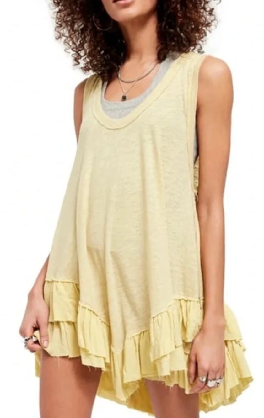 Free People Sasha Shimmy Morning Dew Linen Blend Ruffle Tank Tunic Dress Small